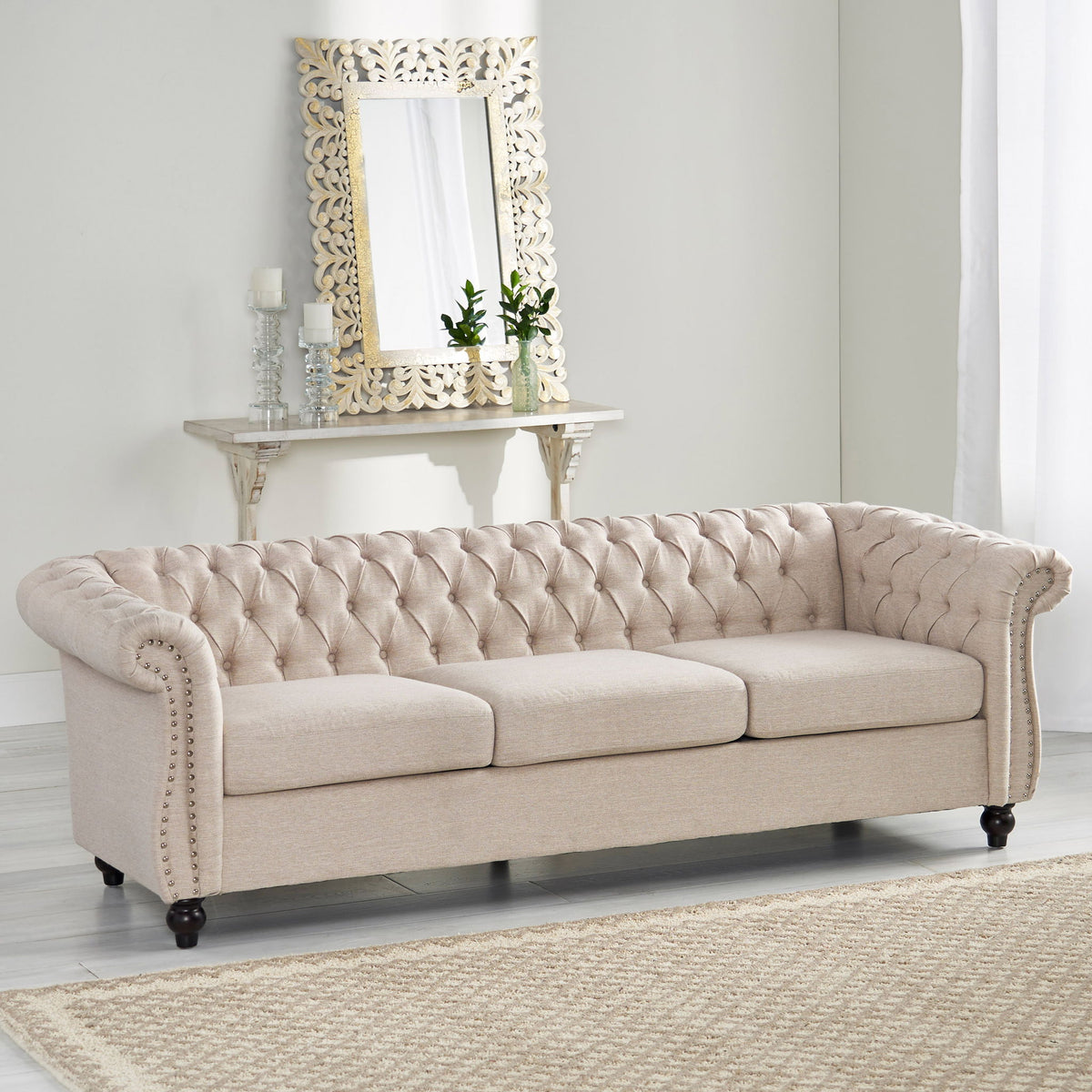 Chesterfield Style 3 Seater Sofa With Deep Button Tufting