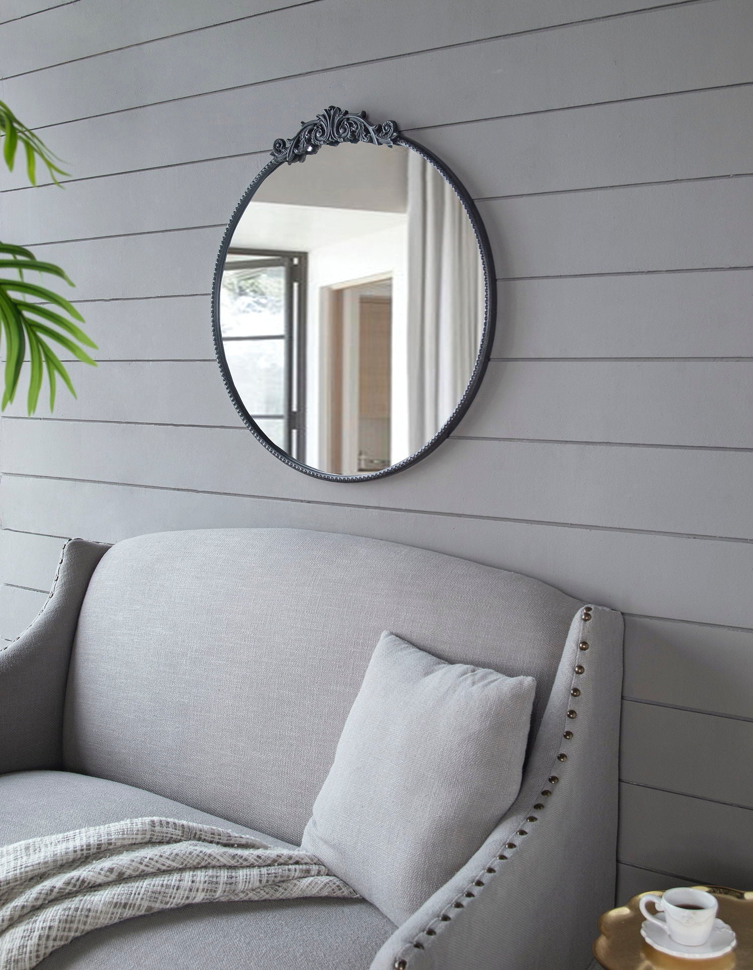 Classic Design Mirror With Baroque Inspired Frame For Bathroom, Entryway Console Lean Against Wall
