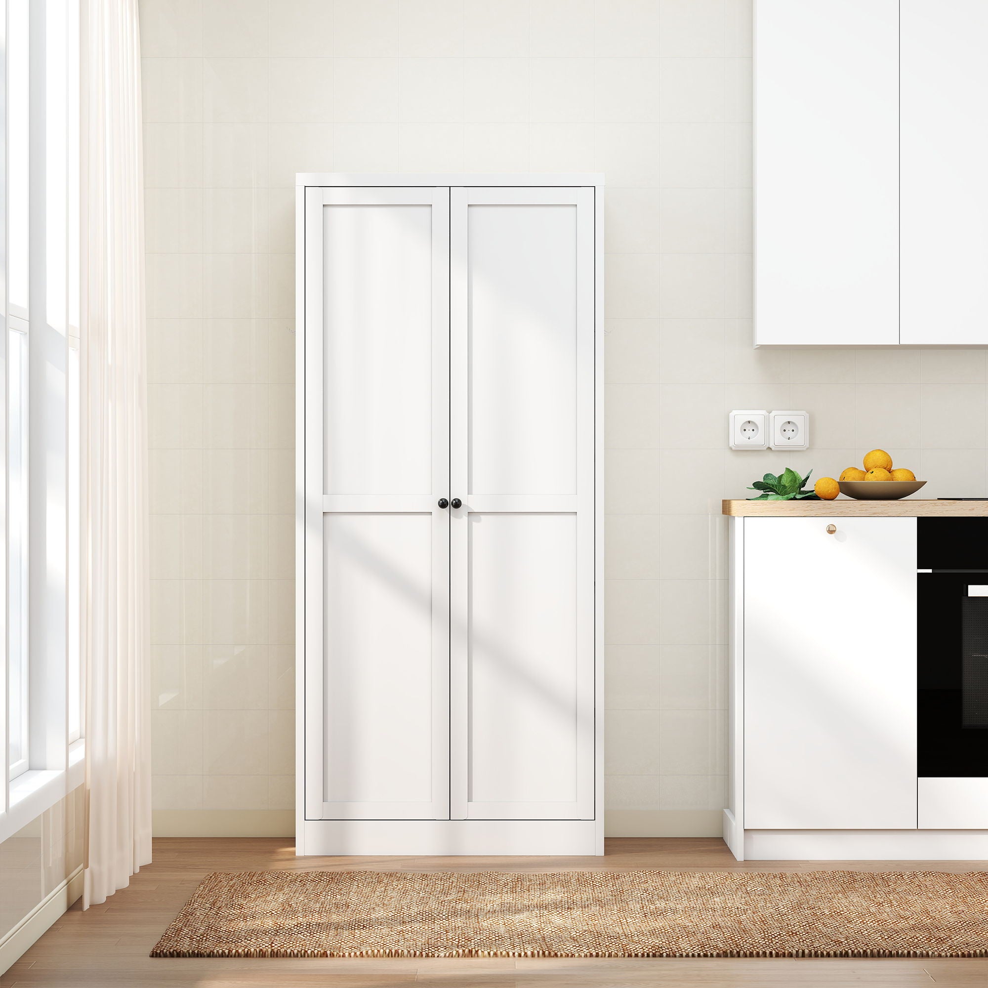 Metal Kitchen Pantry Cabinet With Adjustable Storage And 4 Heavy Duty Shelves - White