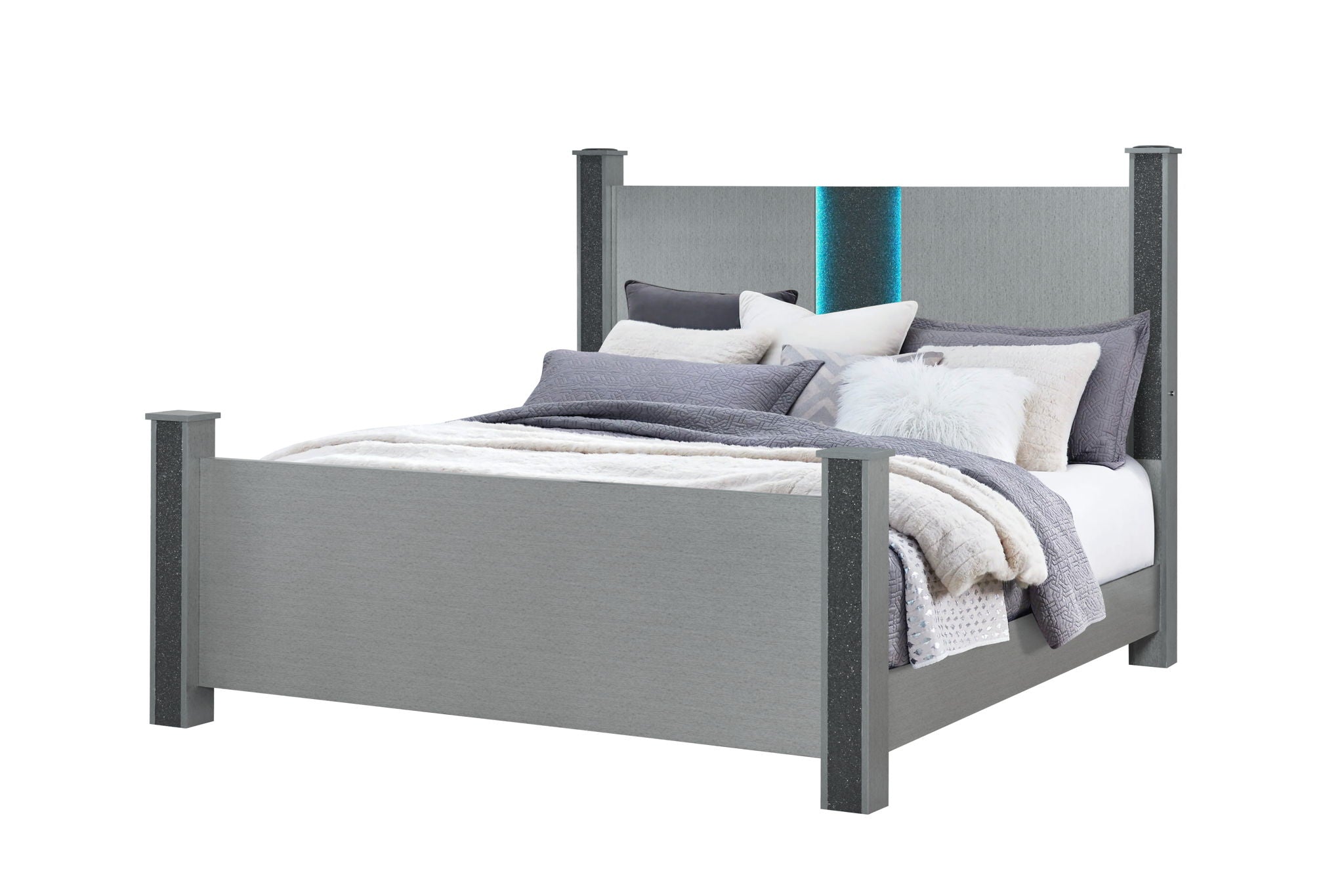 Logan - King Bed Headboard And Footboard With LED - Silver