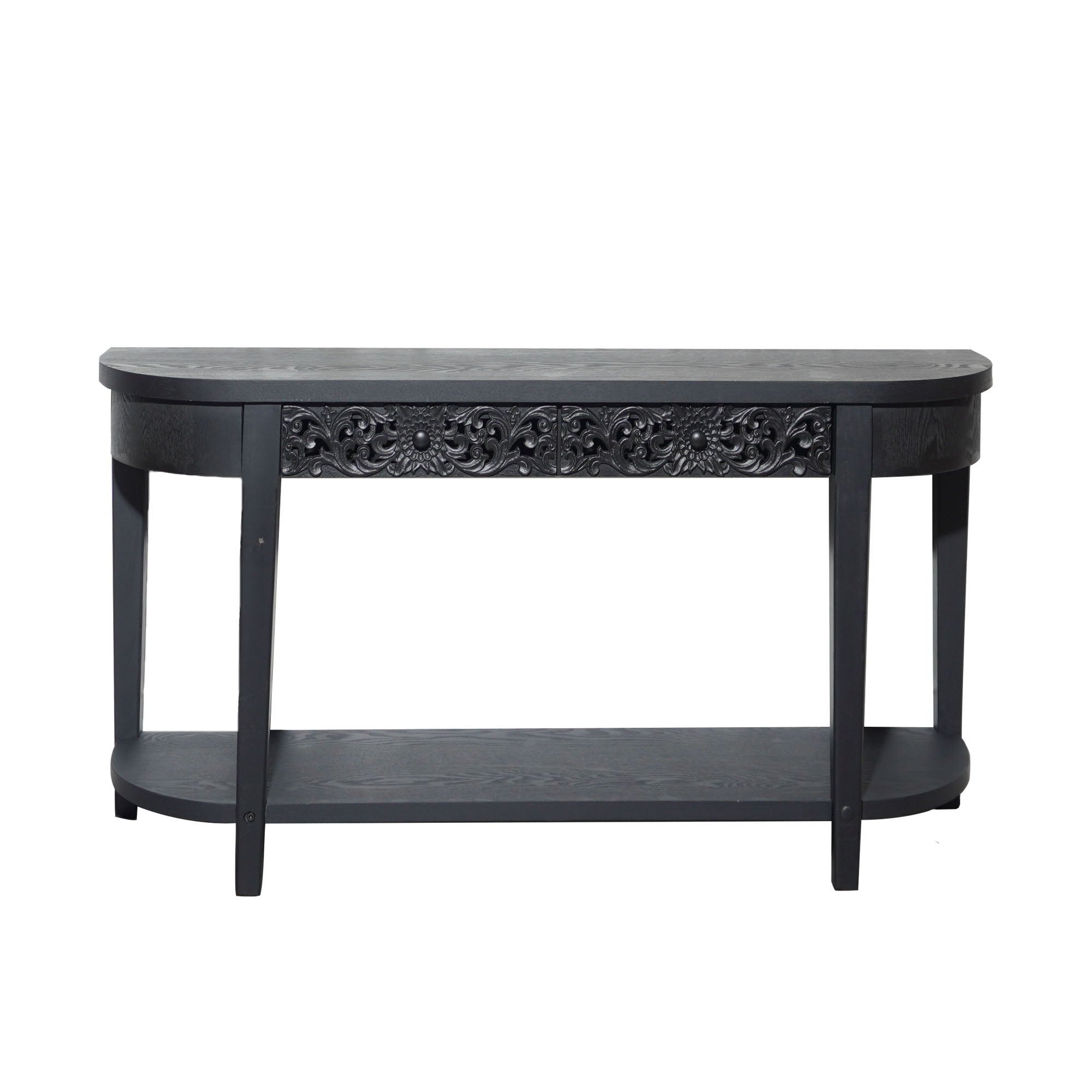 Carved Console Table With Storage Shelf For Living Room - Black