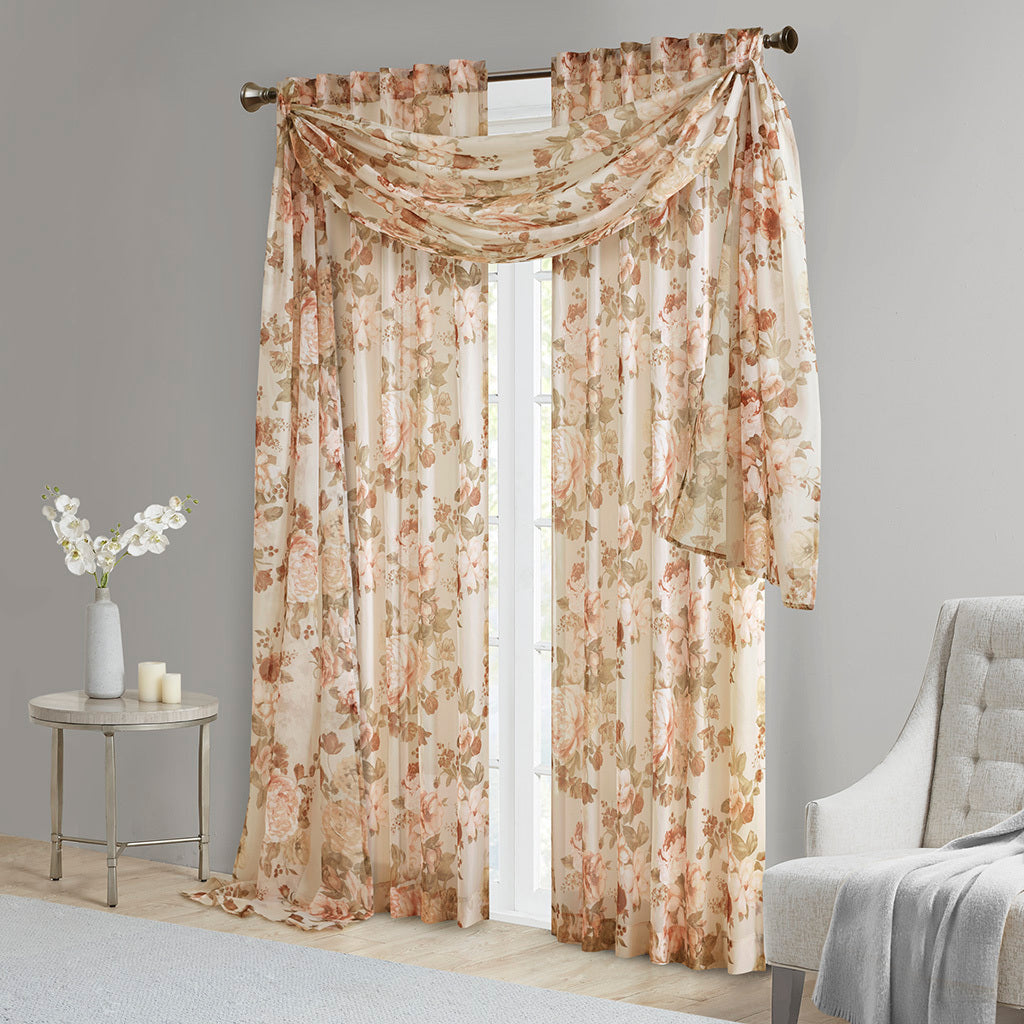 Printed Floral Voile Sheer Scarf