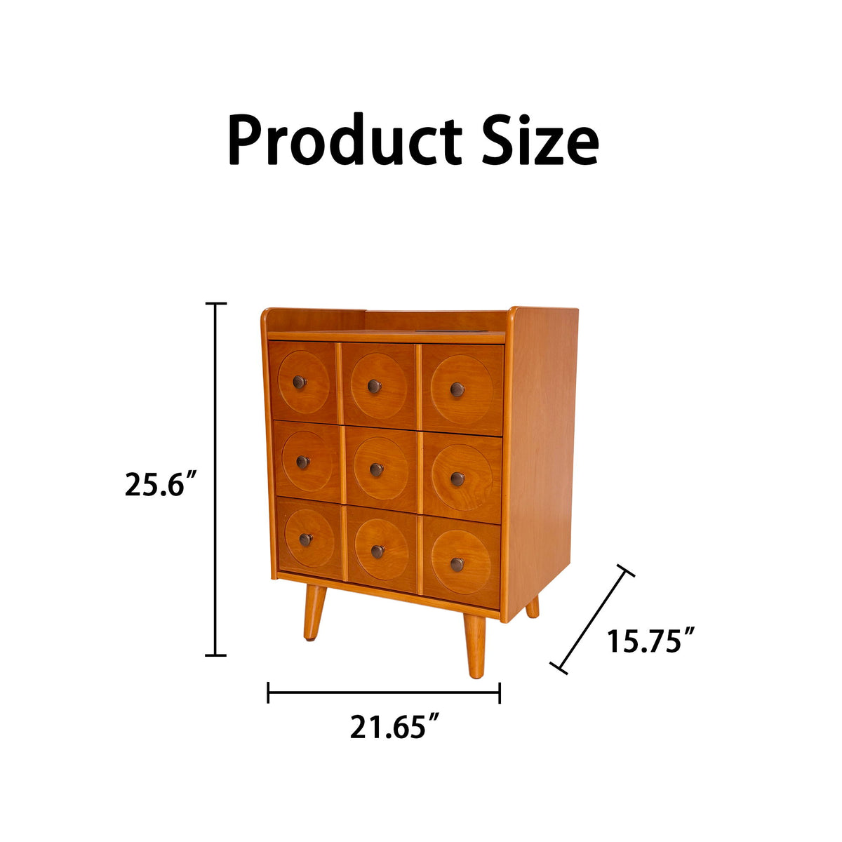 3 Drawer End Table With Charging Station For Bedroom - Natural Wood