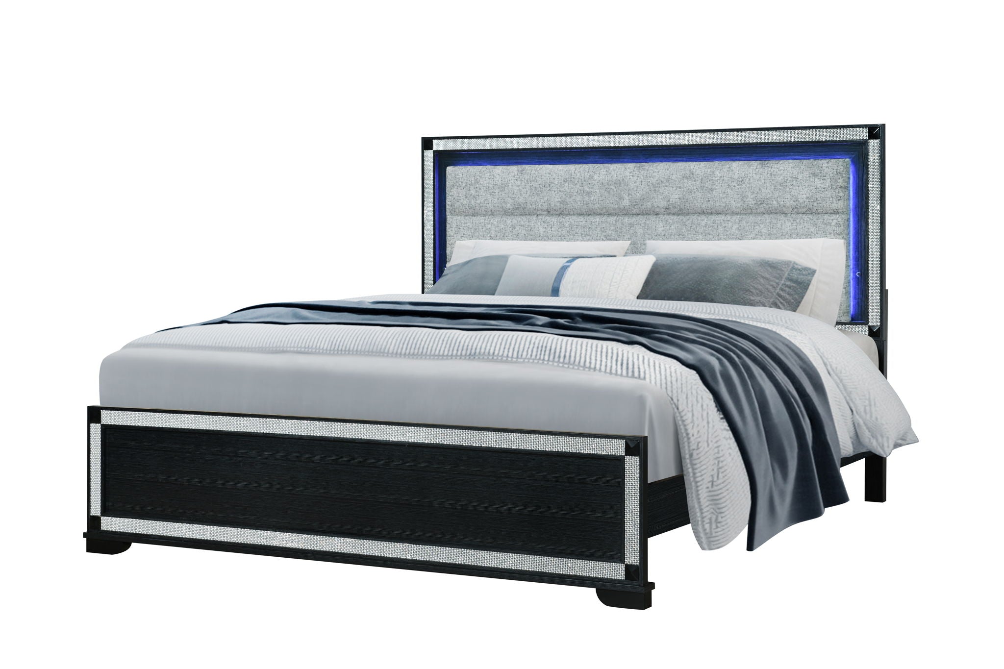 Soleil - King Bed Headboard With LED, Footboard And Slats - Charcoal / Dark Gray