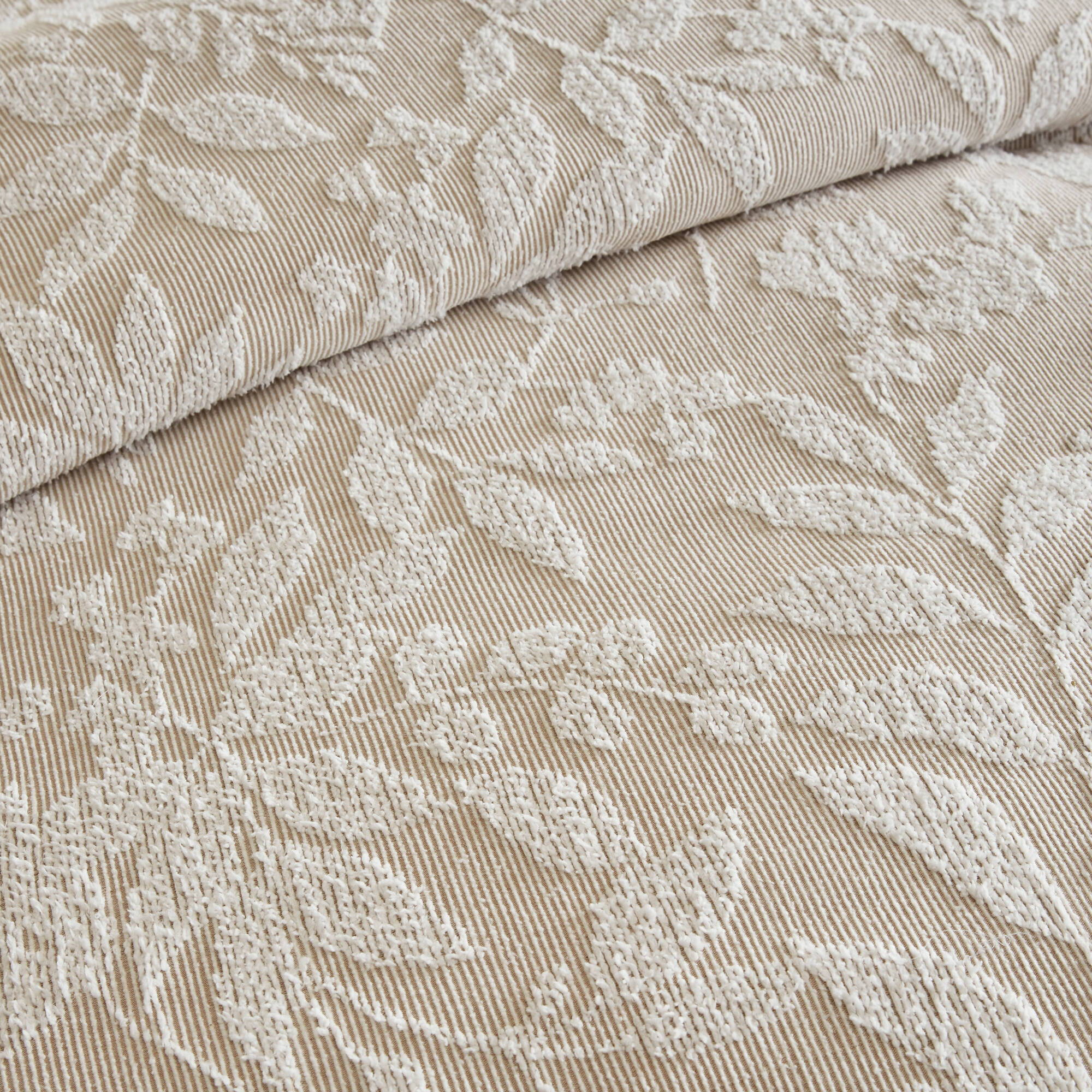 Solace Leaf - King/California King 3-Piece Cotton Blend Botanical Jacquard Comforter Set - Beige