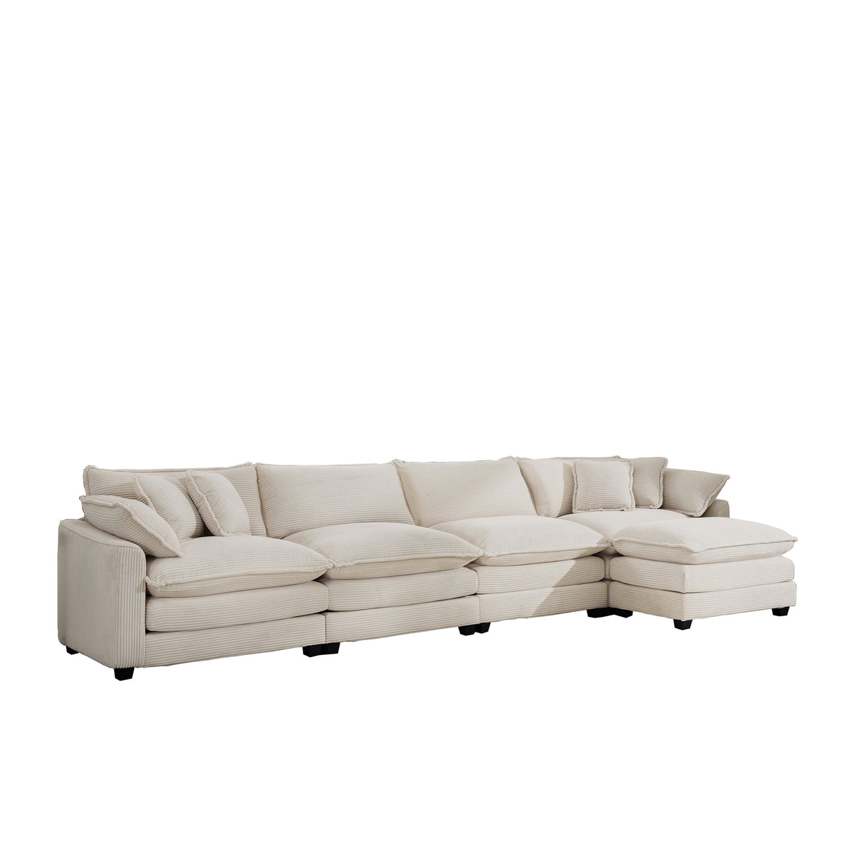 Modern Oversized Modular Cushion Sofa With Ottoman, Low Back, Deep Seating Sofa Set