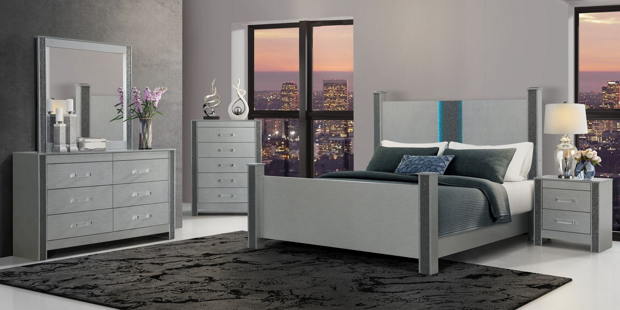 Logan - Full Bed Headboard And Footboard With LED - Silver