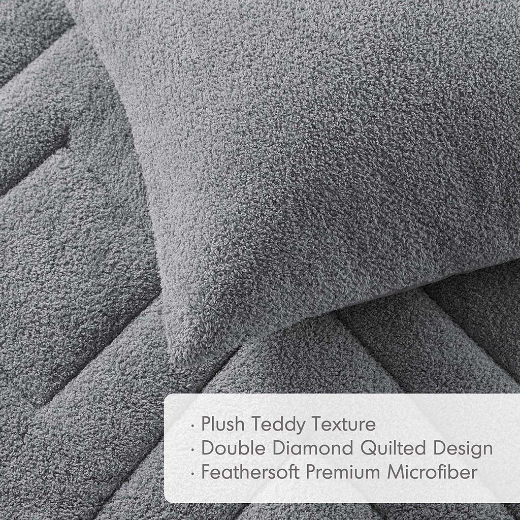 Kyla - Twin/Twin Long Double Diamond Quilted Teddy Comforter Set - Gray