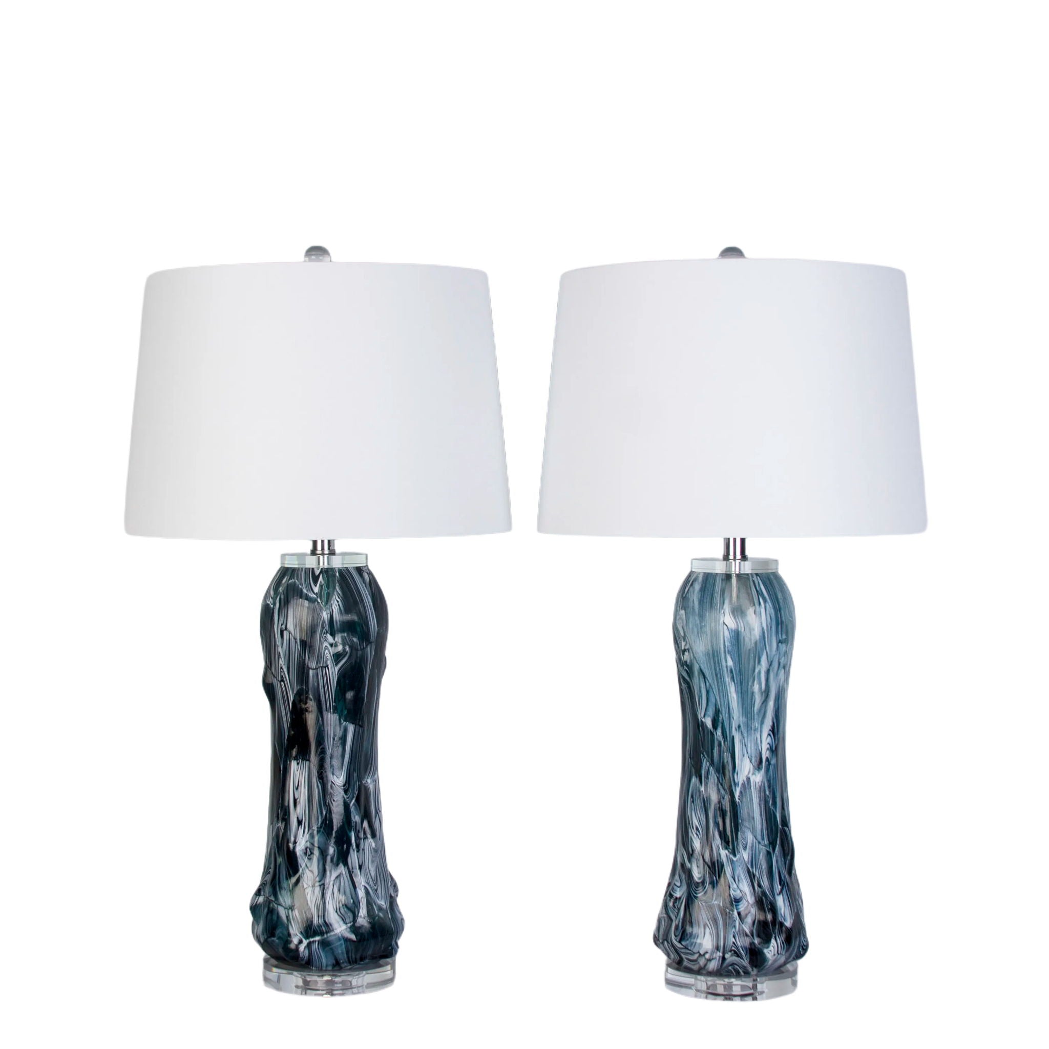 Tidal Elegance Art Glass & Crystal Table Lamp (Set of 2) - Deep Sea Swirl / Clear Crystal