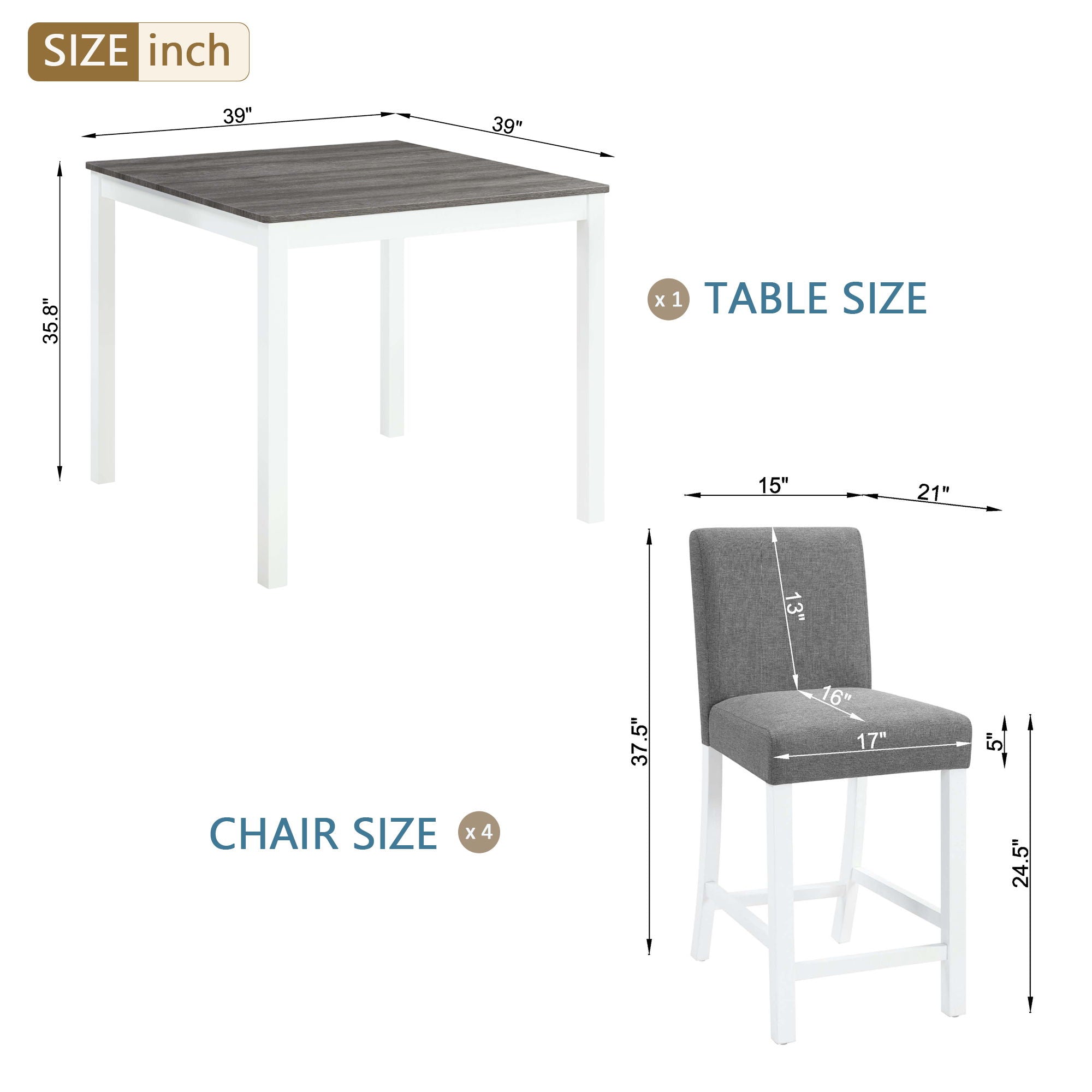 5 Piece Counter Height Table Set With 4 Chairs