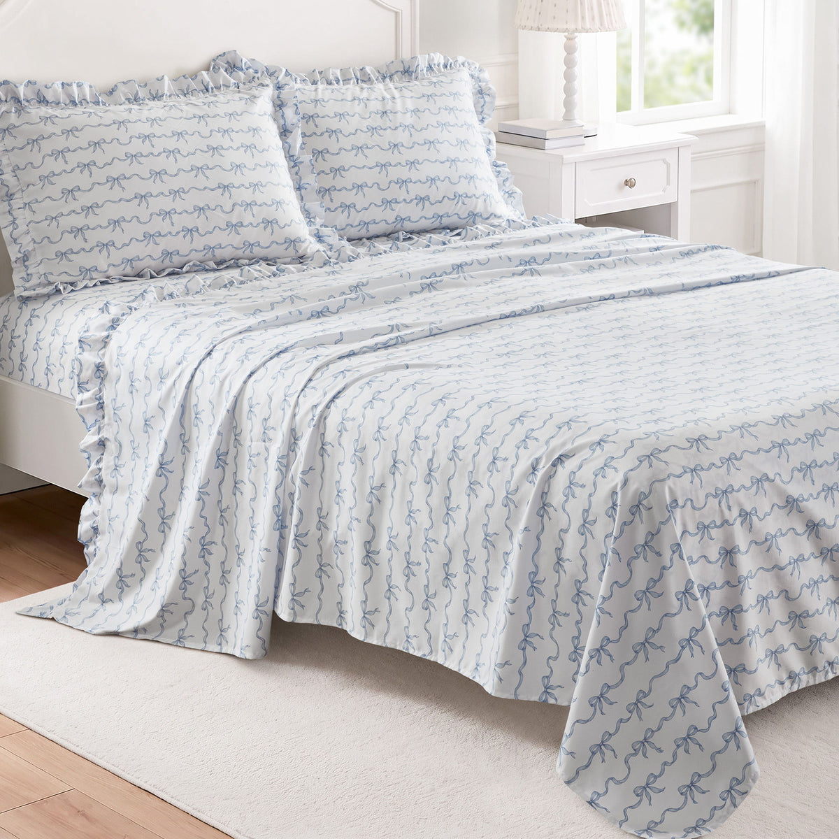 Microfiber Ruffle - King Sheets - Blue Bow