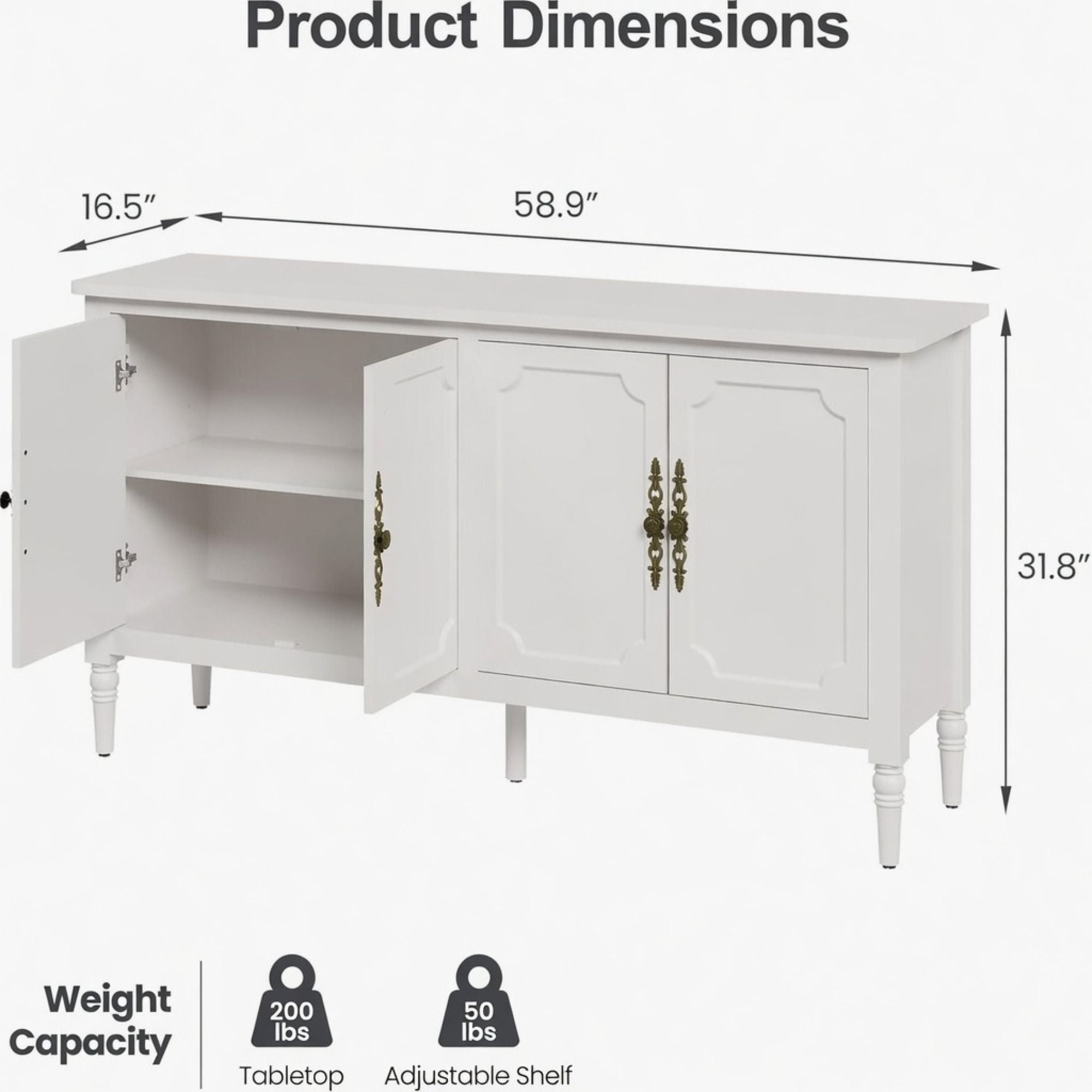 Vintage Buffet Cabinet With Adjustable Shelves
