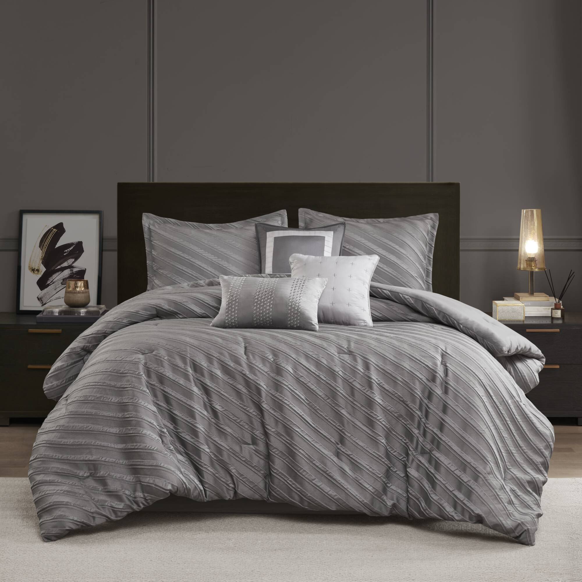 Riva - 7 Piece King Comforter Set - Gray