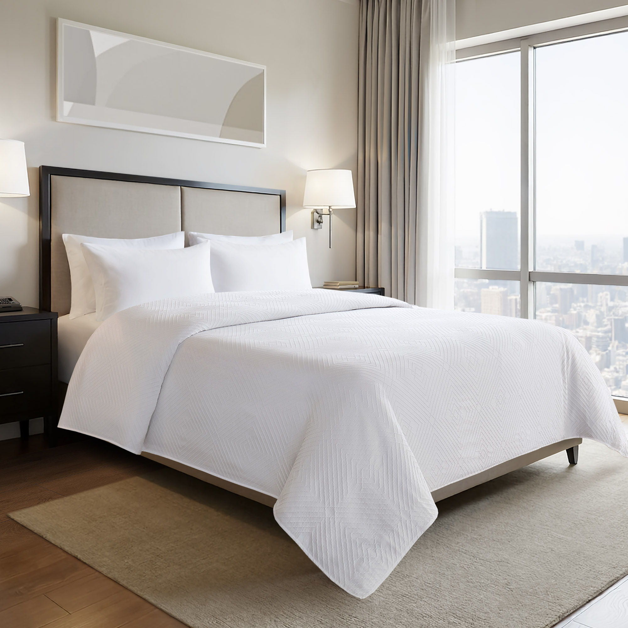 Jacquard Lark - Essential Coverlet - White