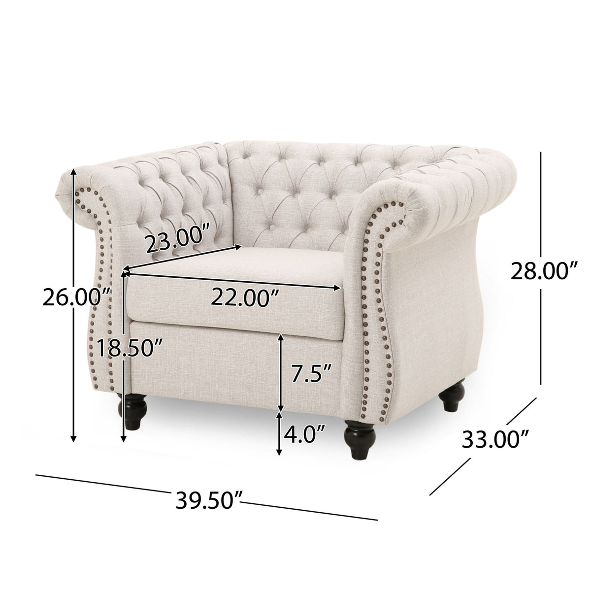 Nexuson - Upholstered Chesterfield Chair With Deep Tufted And Nailhead Trim