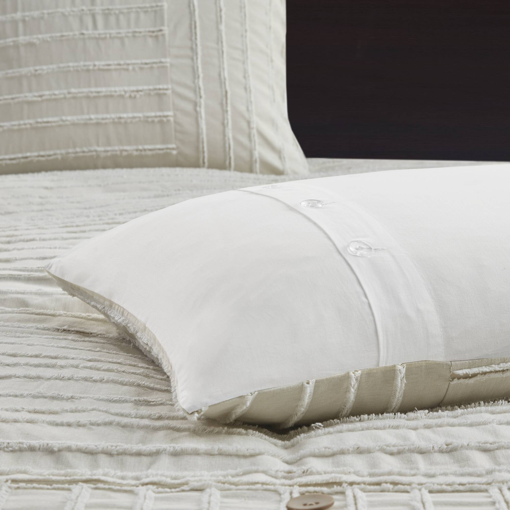 Essence - Oversized Cotton Clipped Jacquard Comforter Set With Euro Shams and Throw Pillows - Ivory
