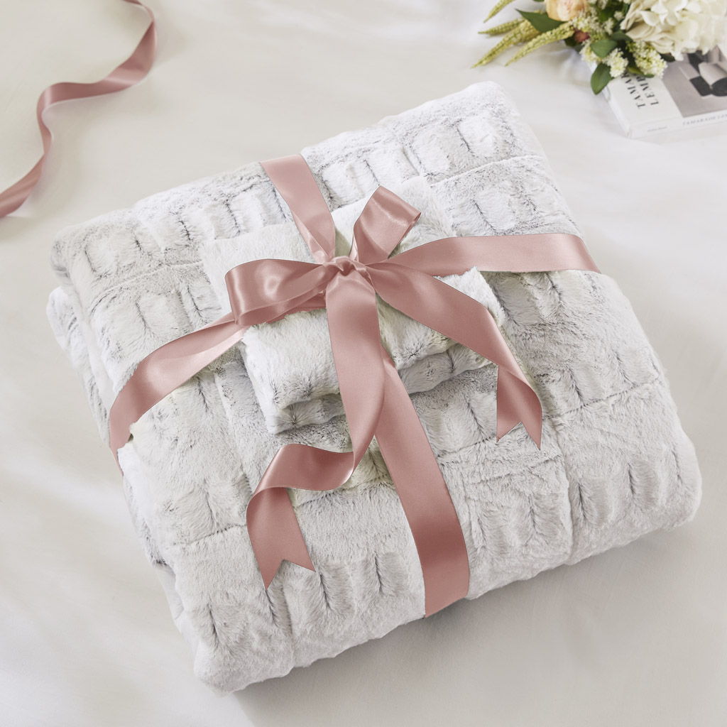 Gia - Twin Back Print Long Comforter Mini Set - Gray