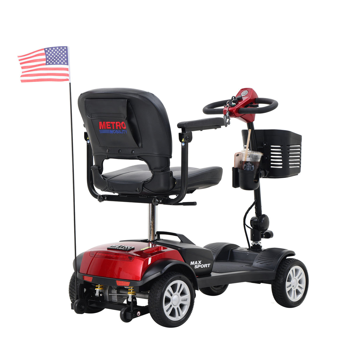 Max Sport - 4 Wheels Outdoor Compact Mobility Scooter With 2 Pieces X 12Ah Lead Acid Battery - Red