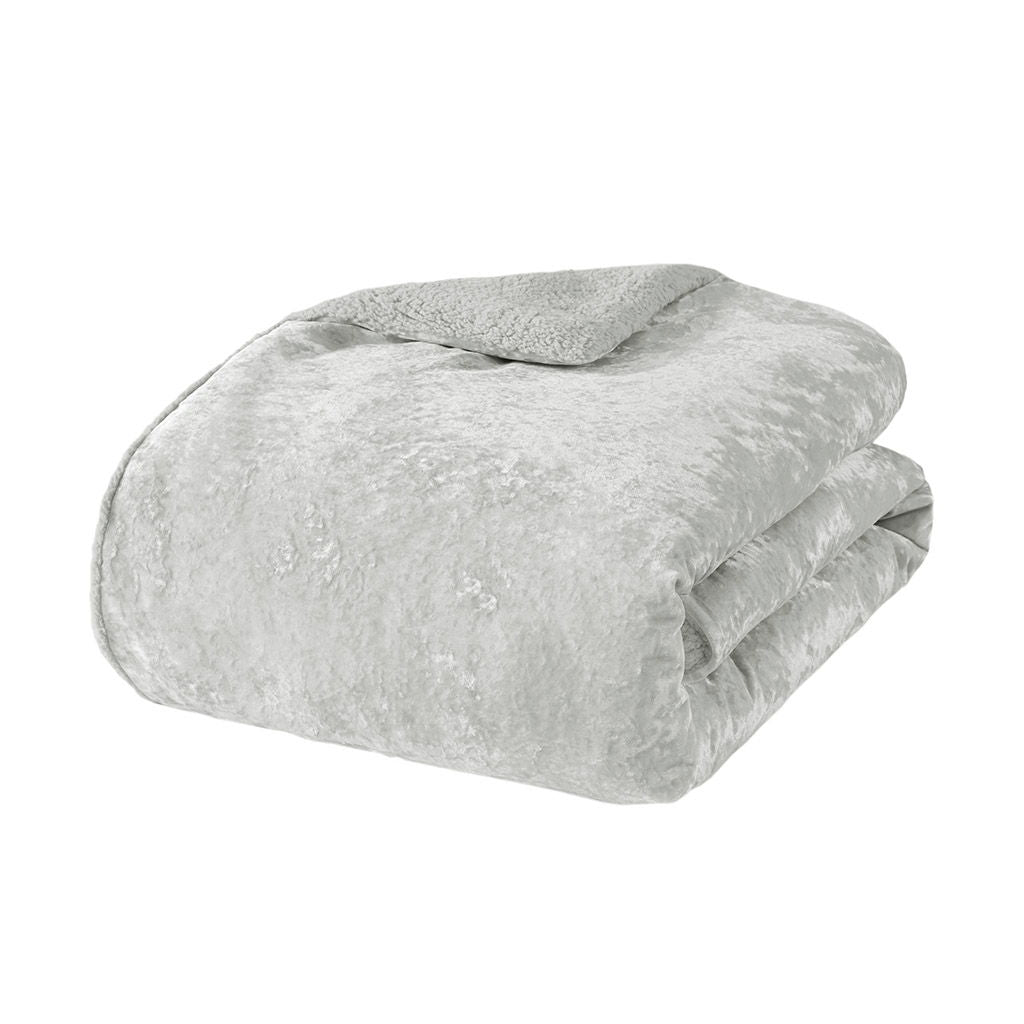 Mira - Crushed Velvet Sherpa Reversible Comforter Set - Silver