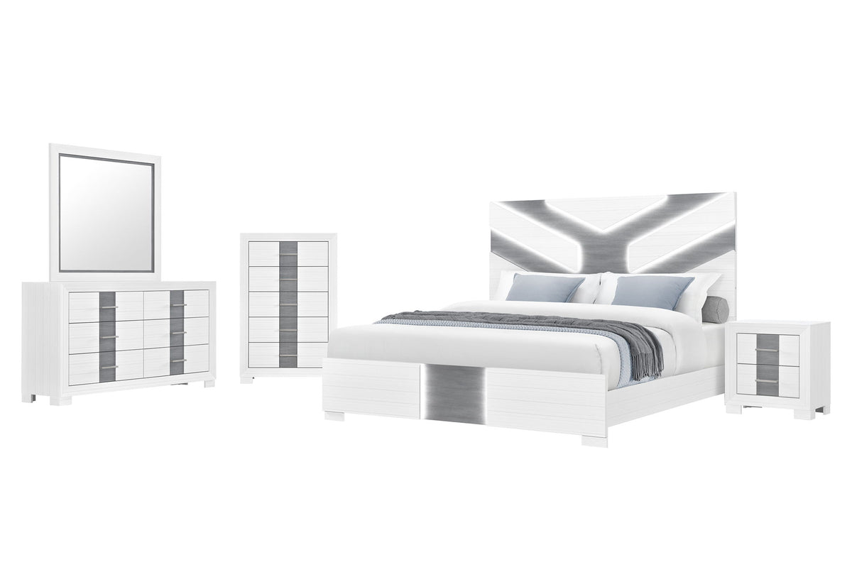 Optimus - Queen Bed With LED - White