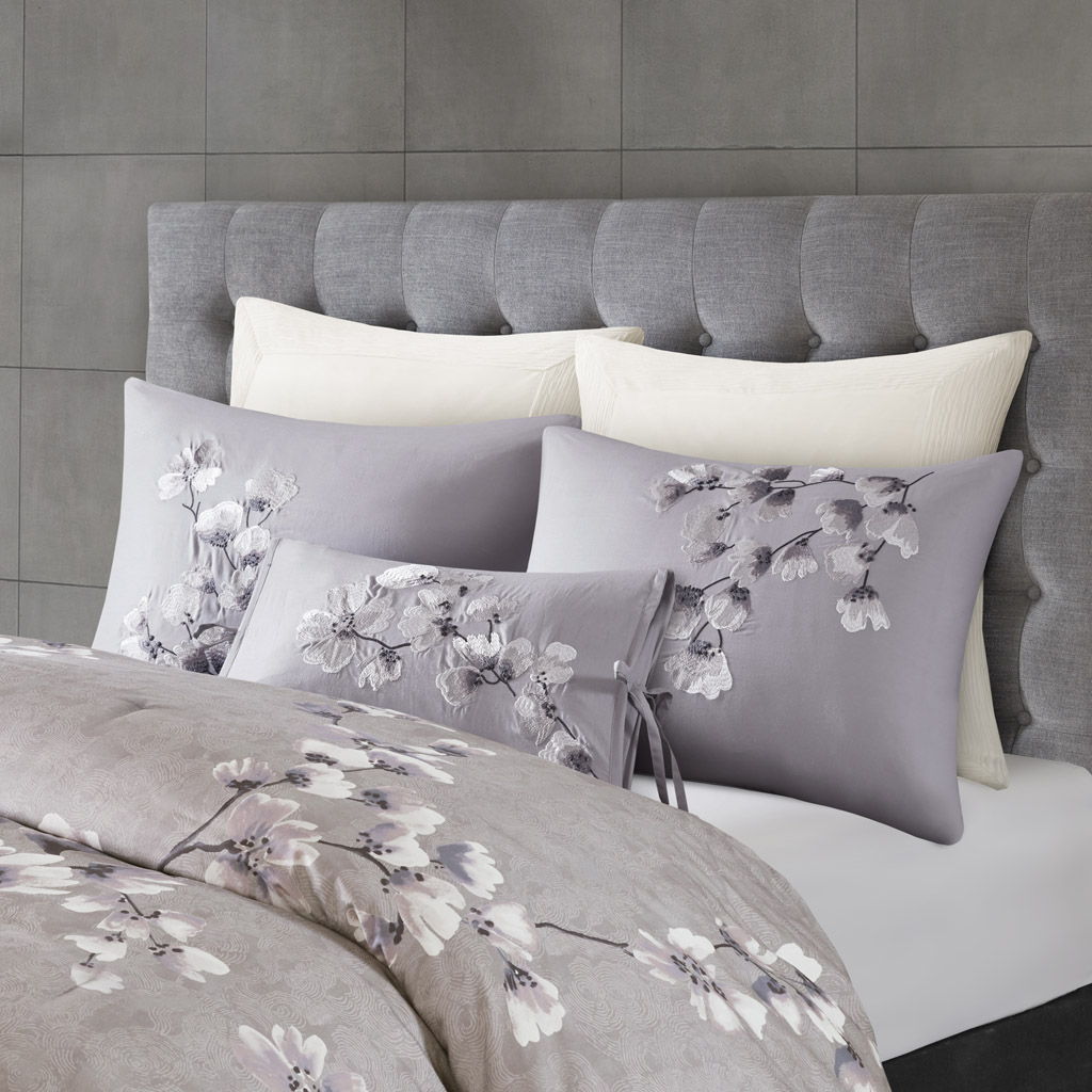 Sakura Blossom - 3 Piece Sateen Printed Comforter Set - Lilac