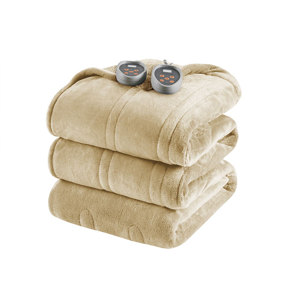 Heated Microlight To Berber - Twin Blanket - Tan