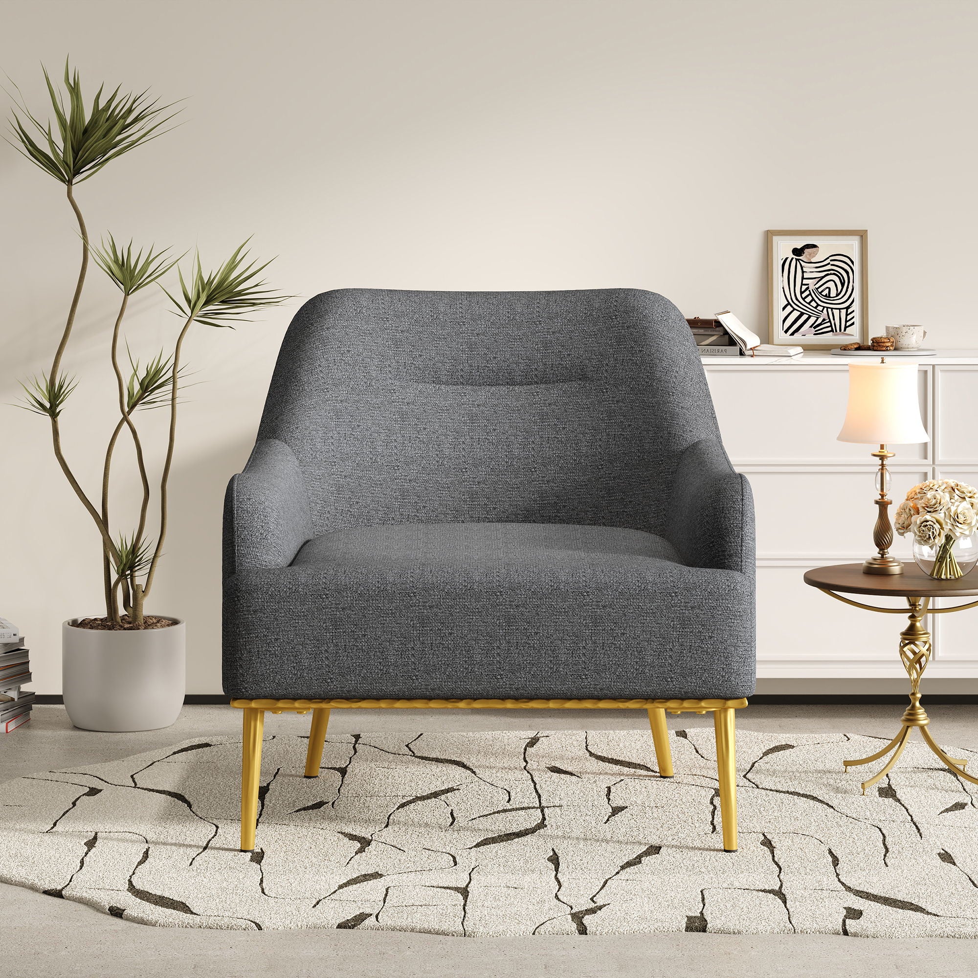 Modern Elegance Accent Chair With Curved Backrest