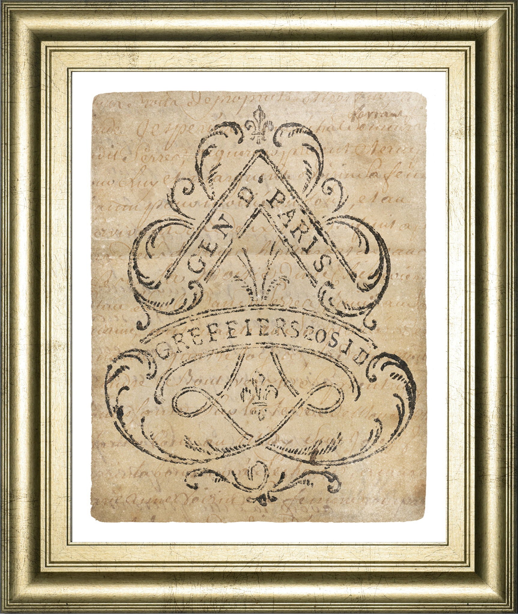 Letter Crest I Vintage V2 By Wild Apple Portfolio - Framed Print Wall Art - Beige