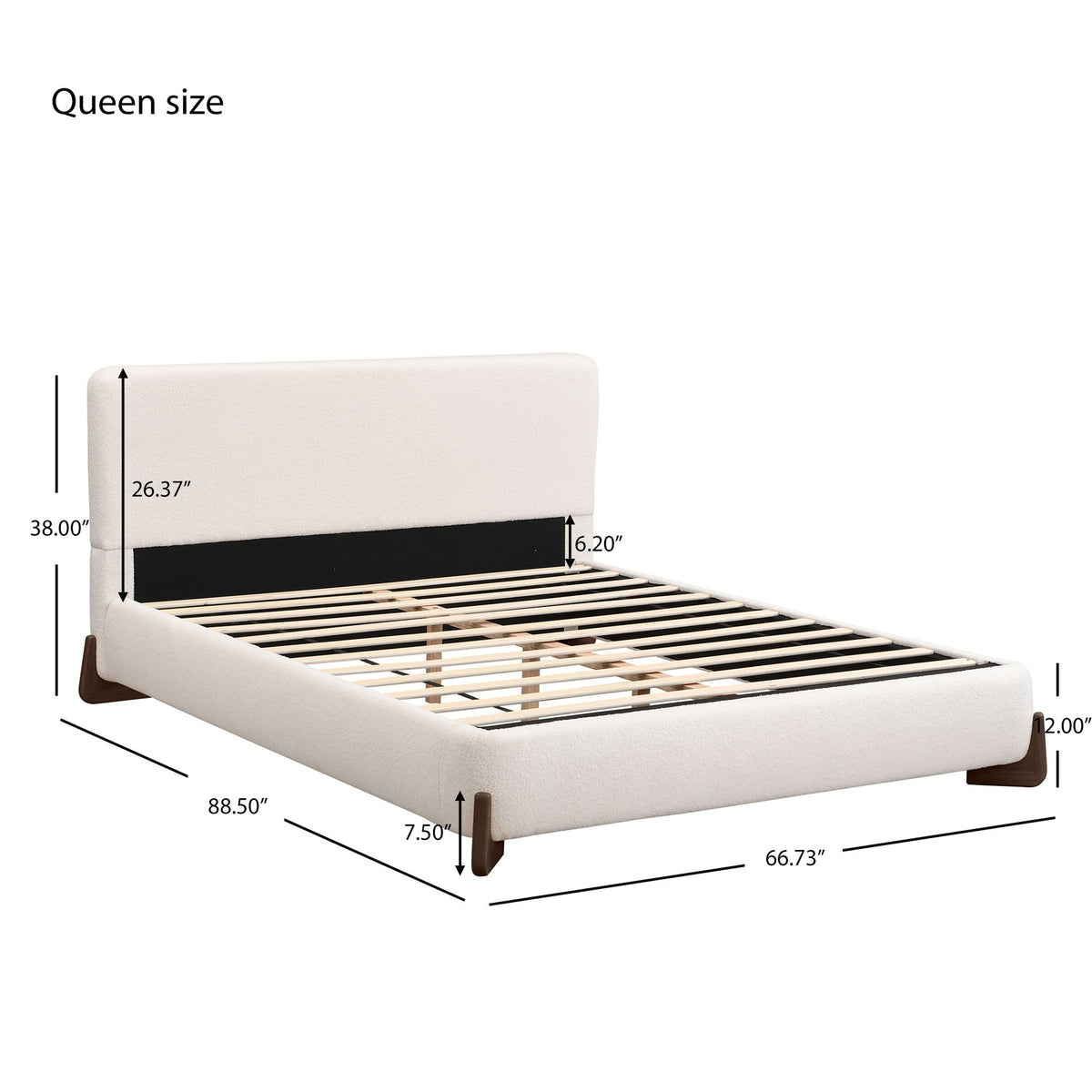 Queen Size Elegant Terry Upholstered Bed - White