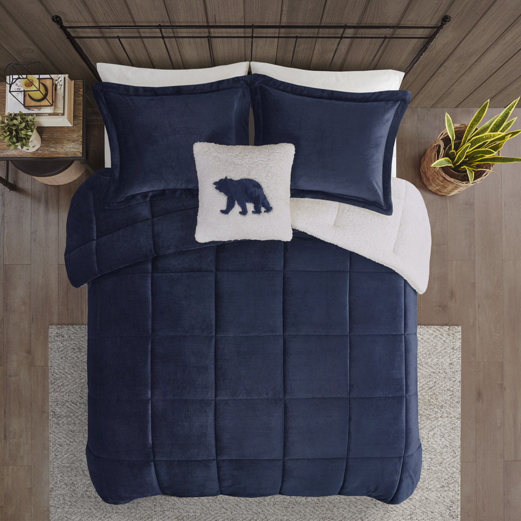 Alton - King Down Alternative Comforter Set - Navy / Ivory