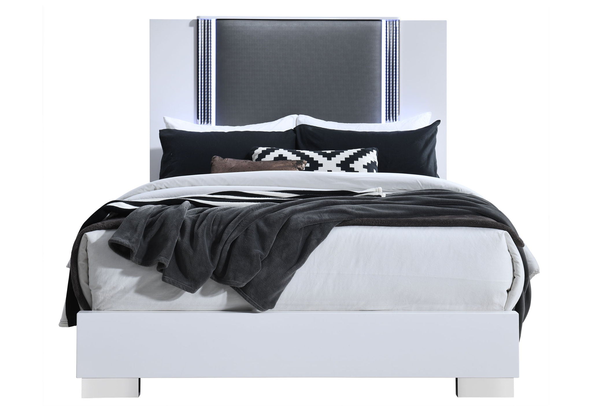 Ylime - King Bed Headboard With LED And Footboard - White