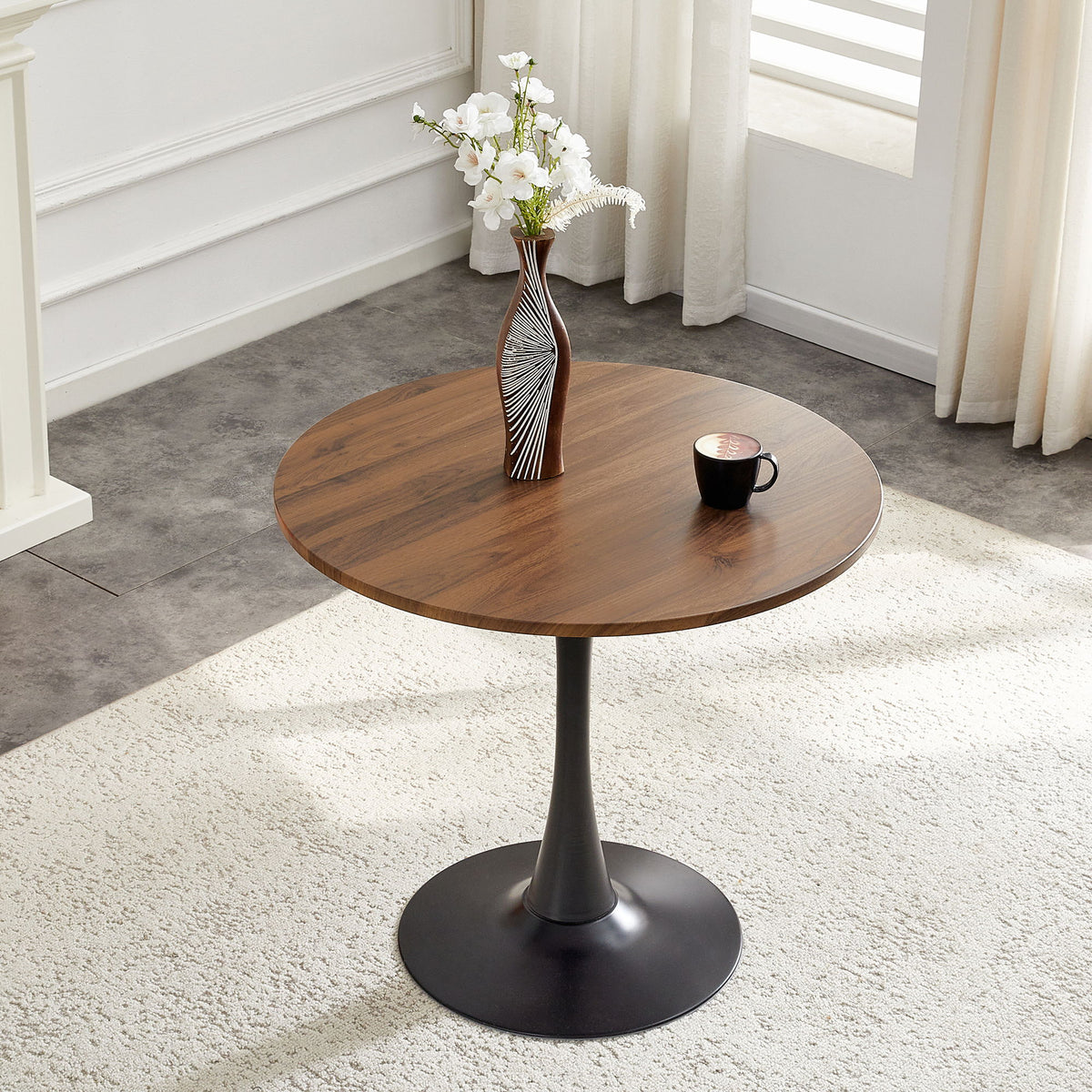 Round Dining Table For Kitchen - Black / Walnut
