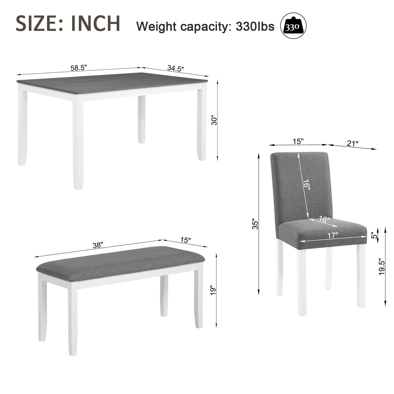 6 Piece Dining Table Set With Bench And Chairs