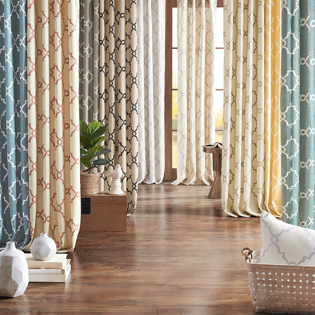 Fretwork Print Grommet Top Window Curtain Panel