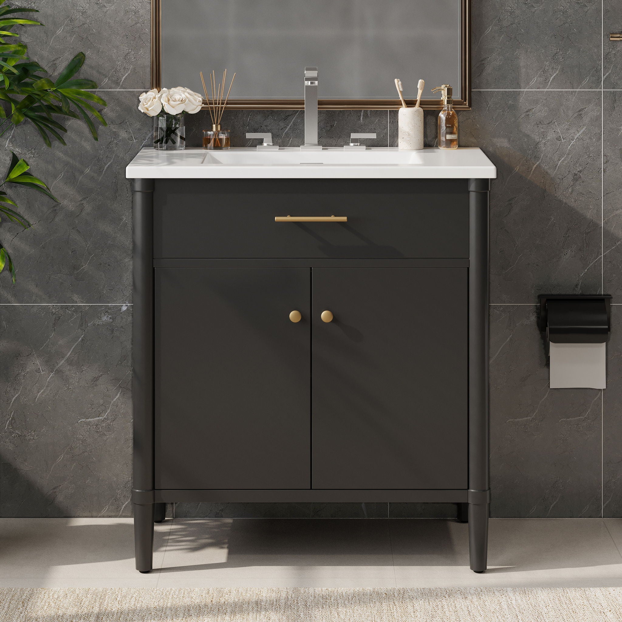 Bathroom Vanity With Sink, Soft Close Doors And Adjustable Shelf