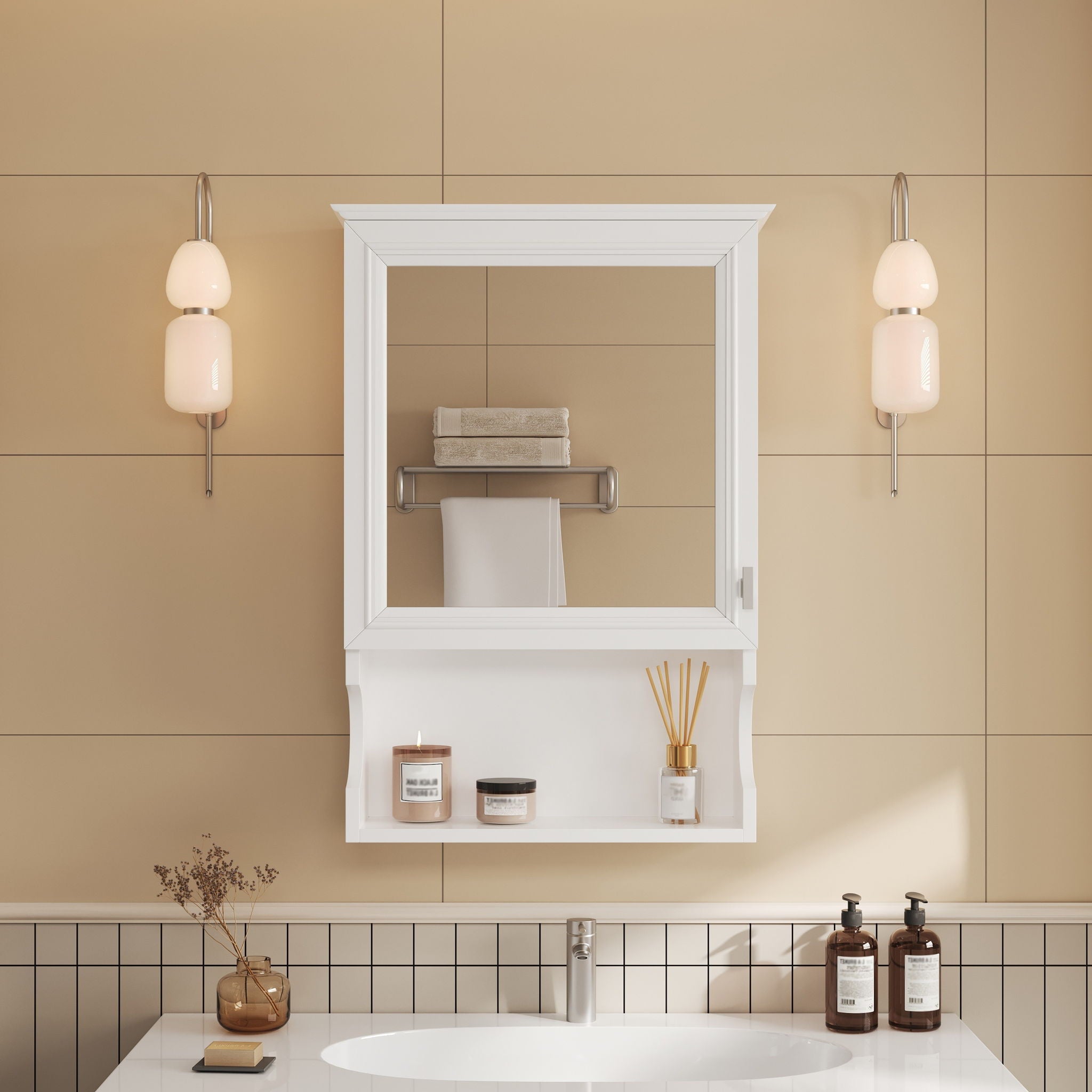 Wall Mounted Bathroom Storage Cabinet With Mirror, Soft Closing Hinges
