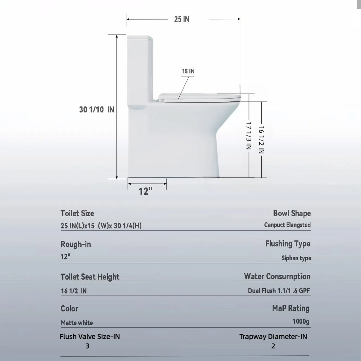 1 Piece Toilet With Dual Flush & Rimless Bowl - Glossy White