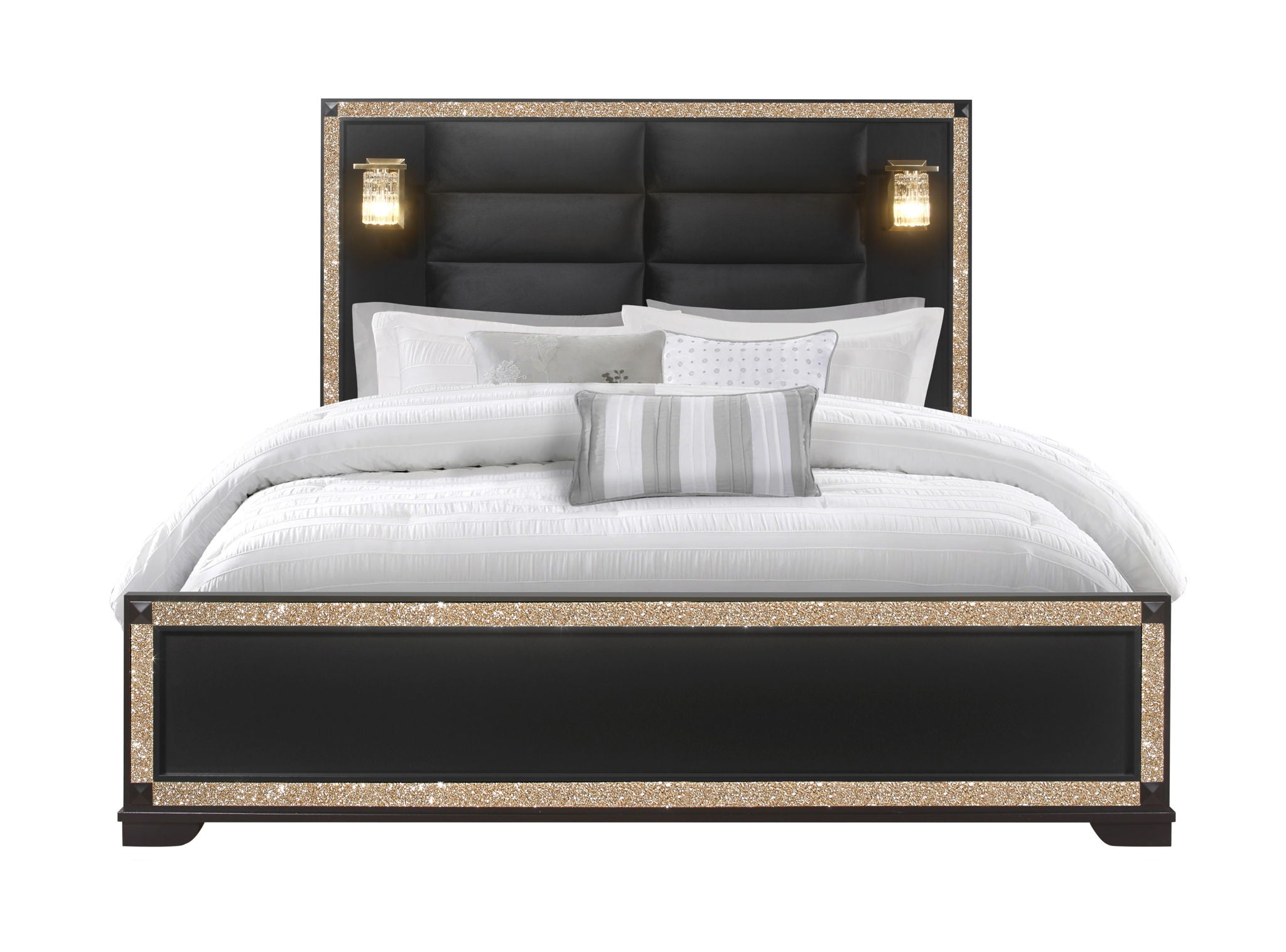 Blake - King Bed Headboard & Footboard - Black / Gold