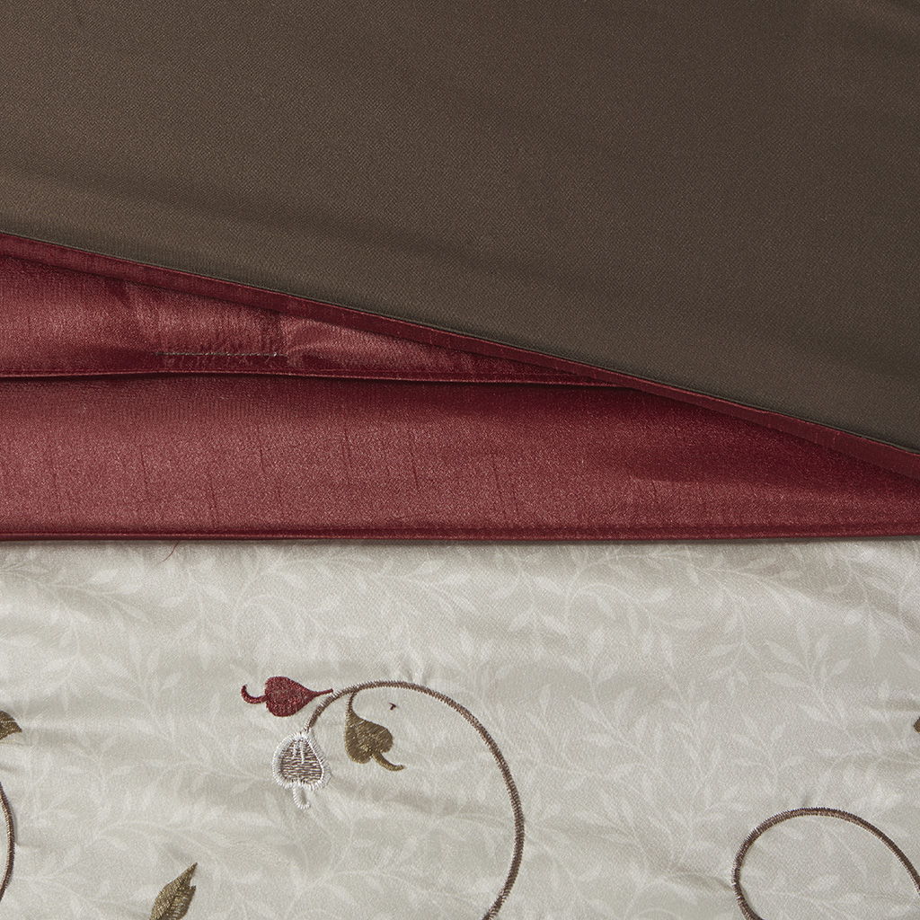 Serene - Queen Embroidered Piece Comforter (Set of 7) - Red
