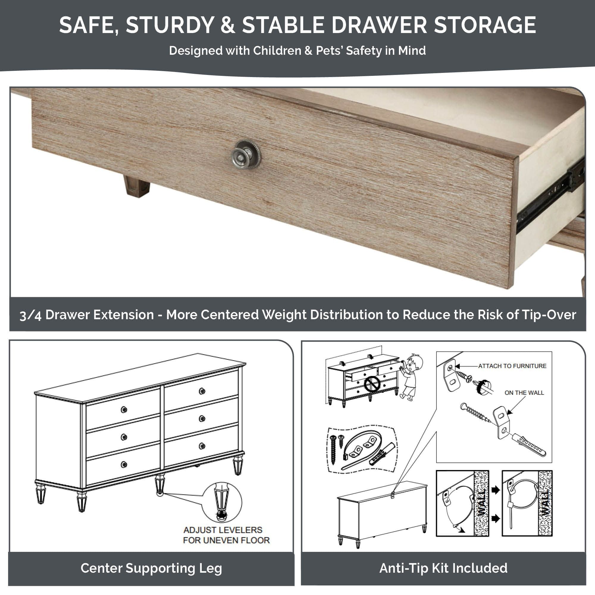 Victoria - 6-Drawer Dresser (70") - Antique Cream
