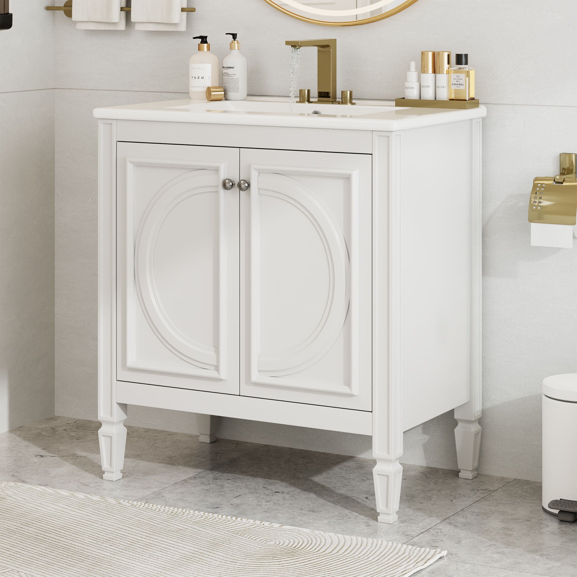 Bathroom Vanity With Sink With 2 Doors And Adjustable Shelf