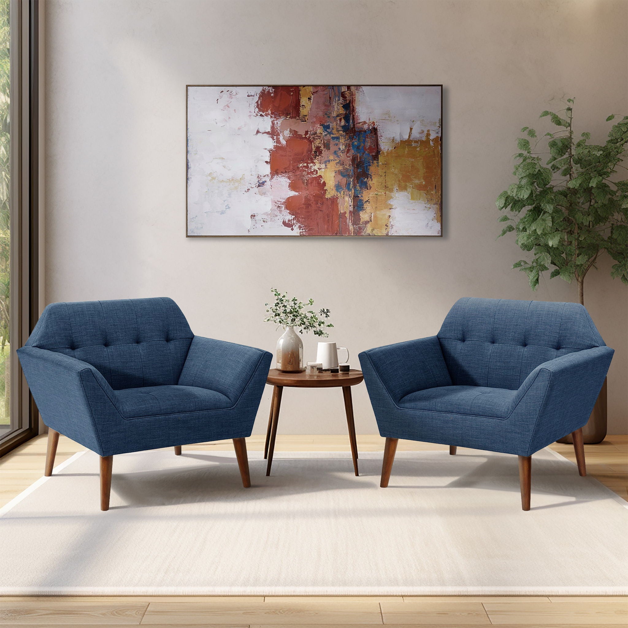 Newport - Wide Mid-Century Modern Lounge Chair (Set of 2) - Blue