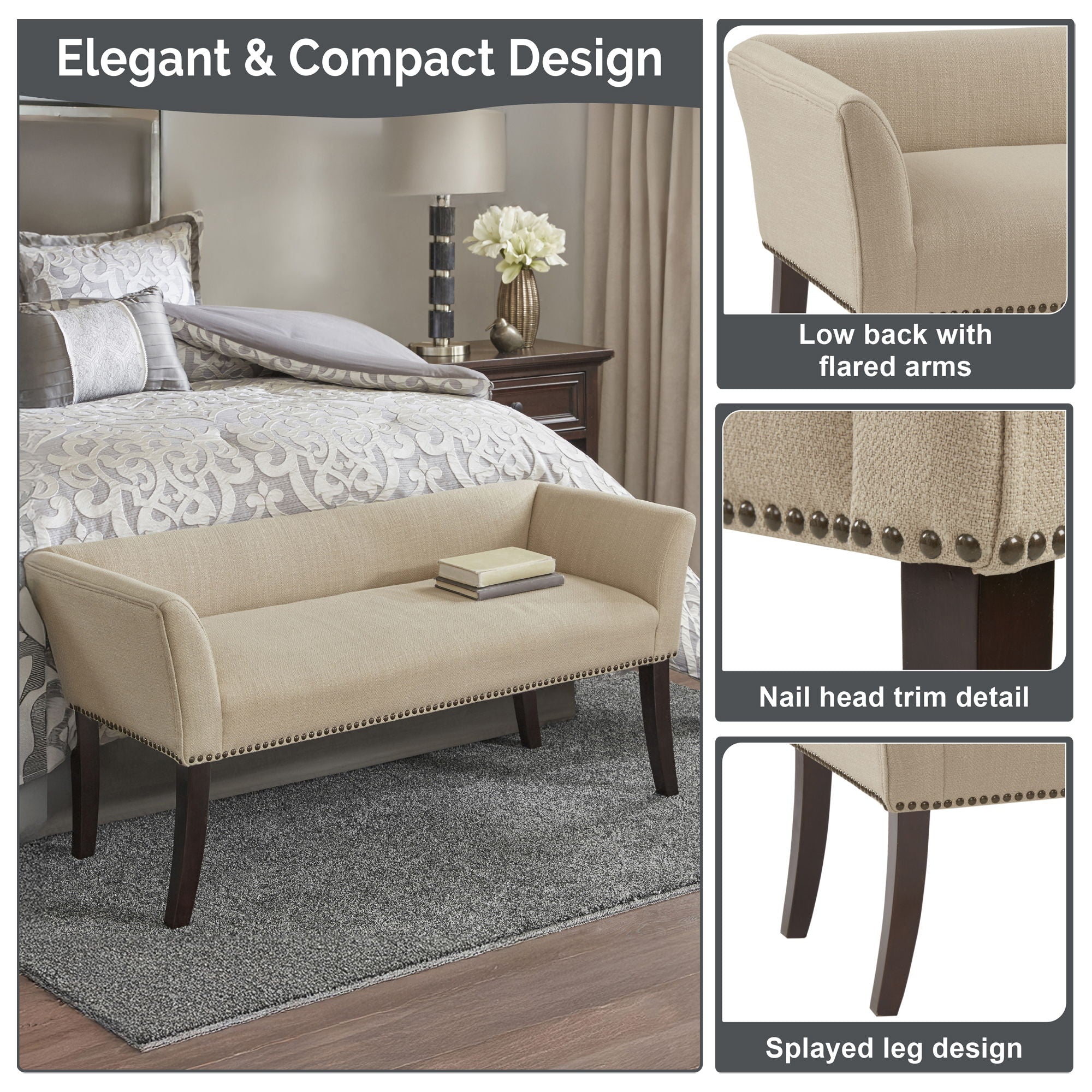 Welburn - Upholstered Bench With Back & Legs - Cream