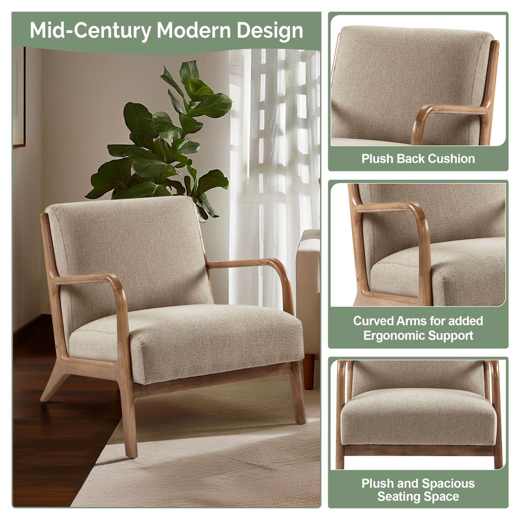 Novak - Mid-Century Modern Accent Armchair (Set of 2) - Taupe
