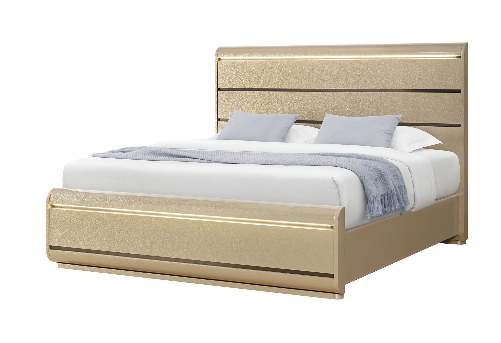 Genesis - Queen Bed Footboard / Side Rails And Slats - Gold