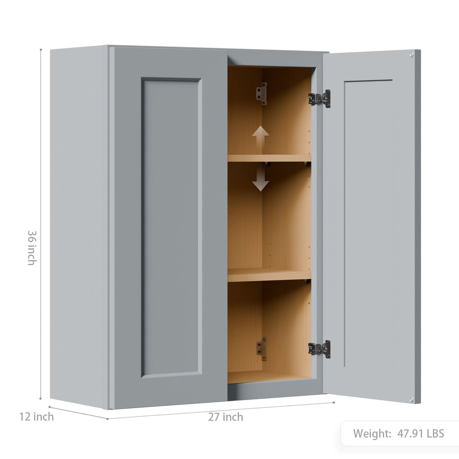 Shaker Wall Cabinet With Soft-Close Doors, Adjustable Shelves