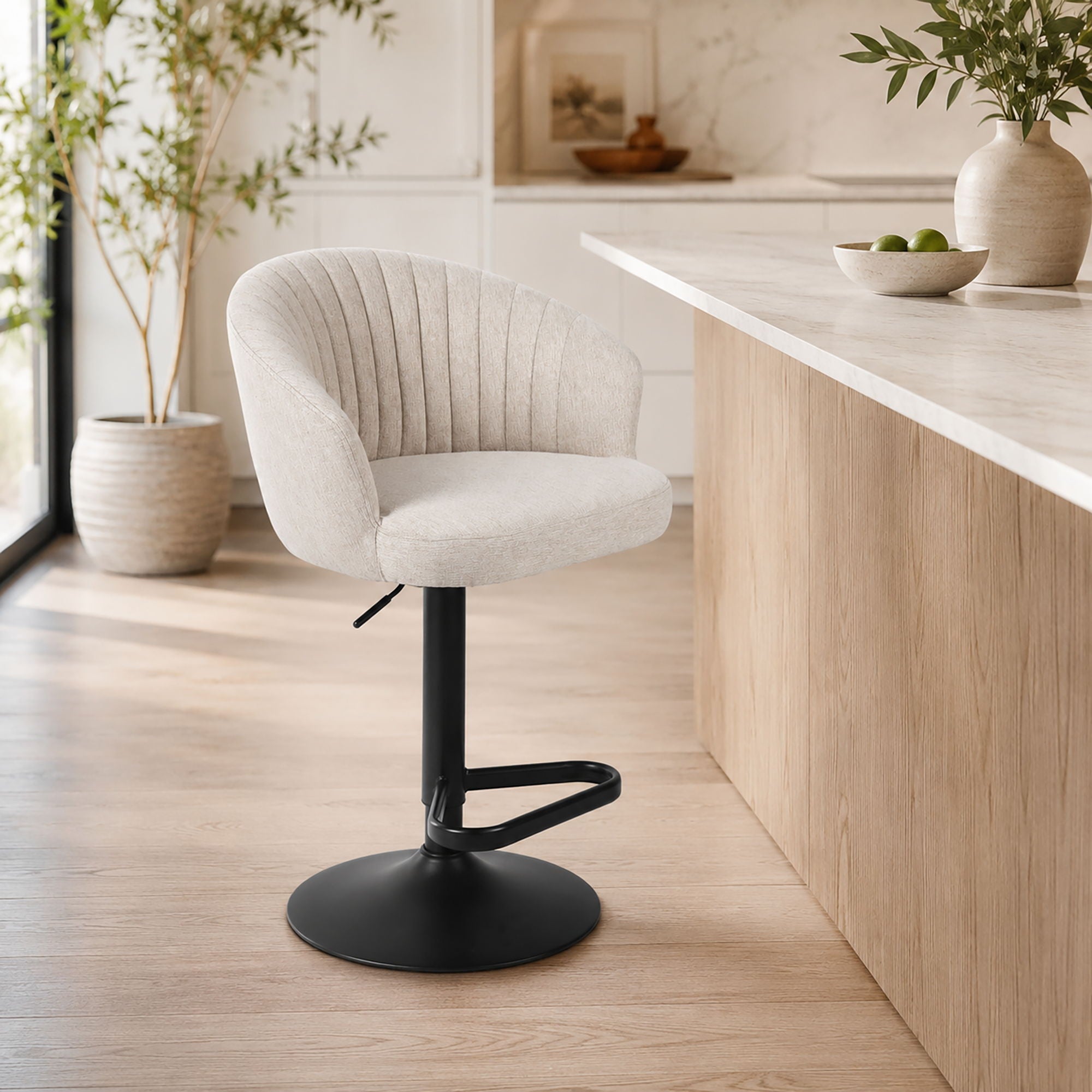 Adjustable Swivel Bar Stool With Upholstered Seat - Beige