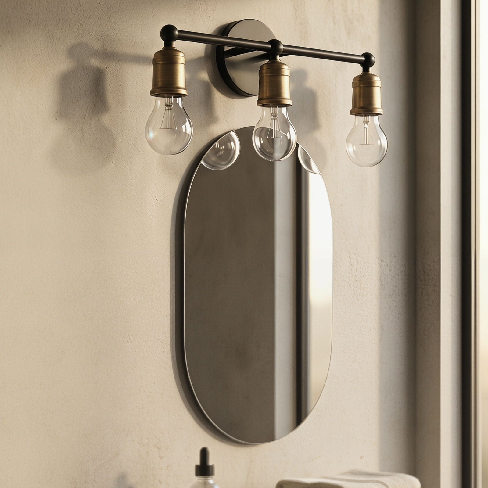3 Light Wall Sconce, Vanity Light, No Bulbs Included - Black / Gold