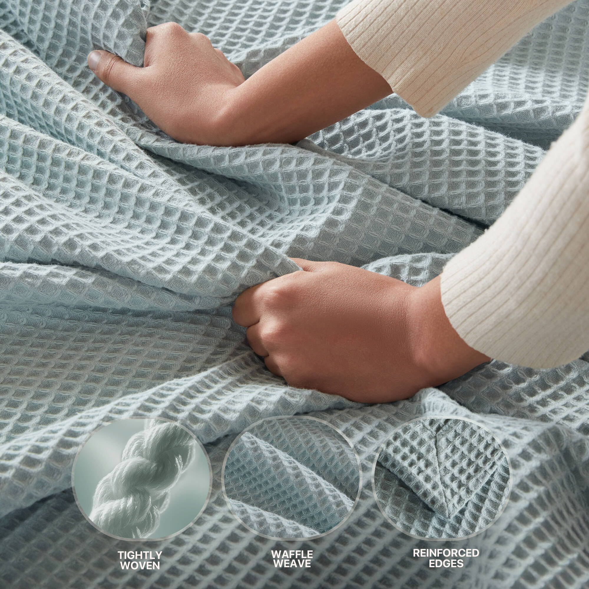 Waffle Weave - Twin Cotton Blanket - Aqua