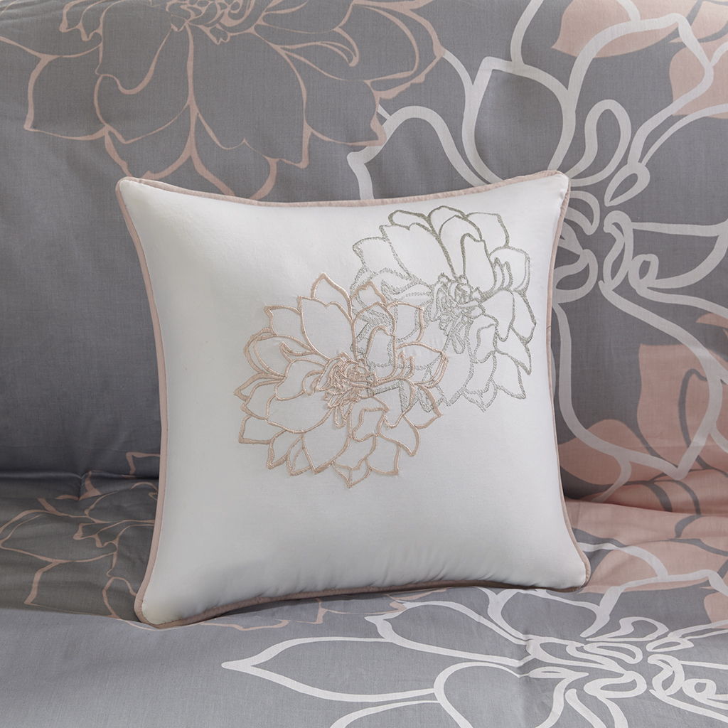 Lola - King 6 Piece Printed Duvet Cover Set - Gray / Blush